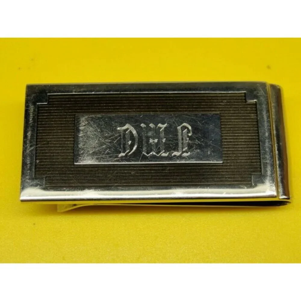 Money Clip Stainless Steel Credit Card Cash ID Holder Silver Tone JMC Initials